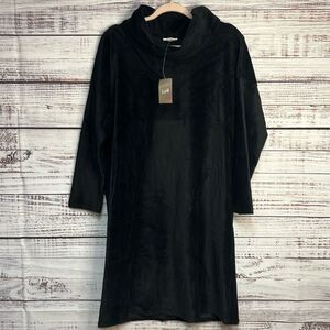 J. Jill Pure Jill Velour Corduroy Dress Women’s XL Midi Black Cowl Draped Neck